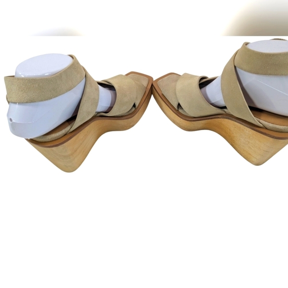 New Rag & Bone Santiago Ankle Strap Tan Suede Leather Wood Clog Sandals Size 9.5 - Picture 5 of 7